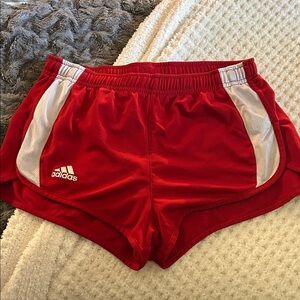 adidas Red Athletic Shorts with White Side Panels